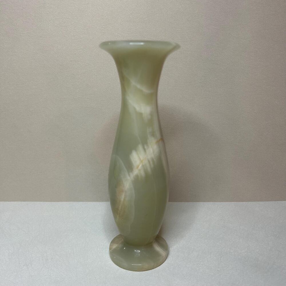 Vintage Green Onyx Marble Bud Vase, Hand Carved Stone Home Decor